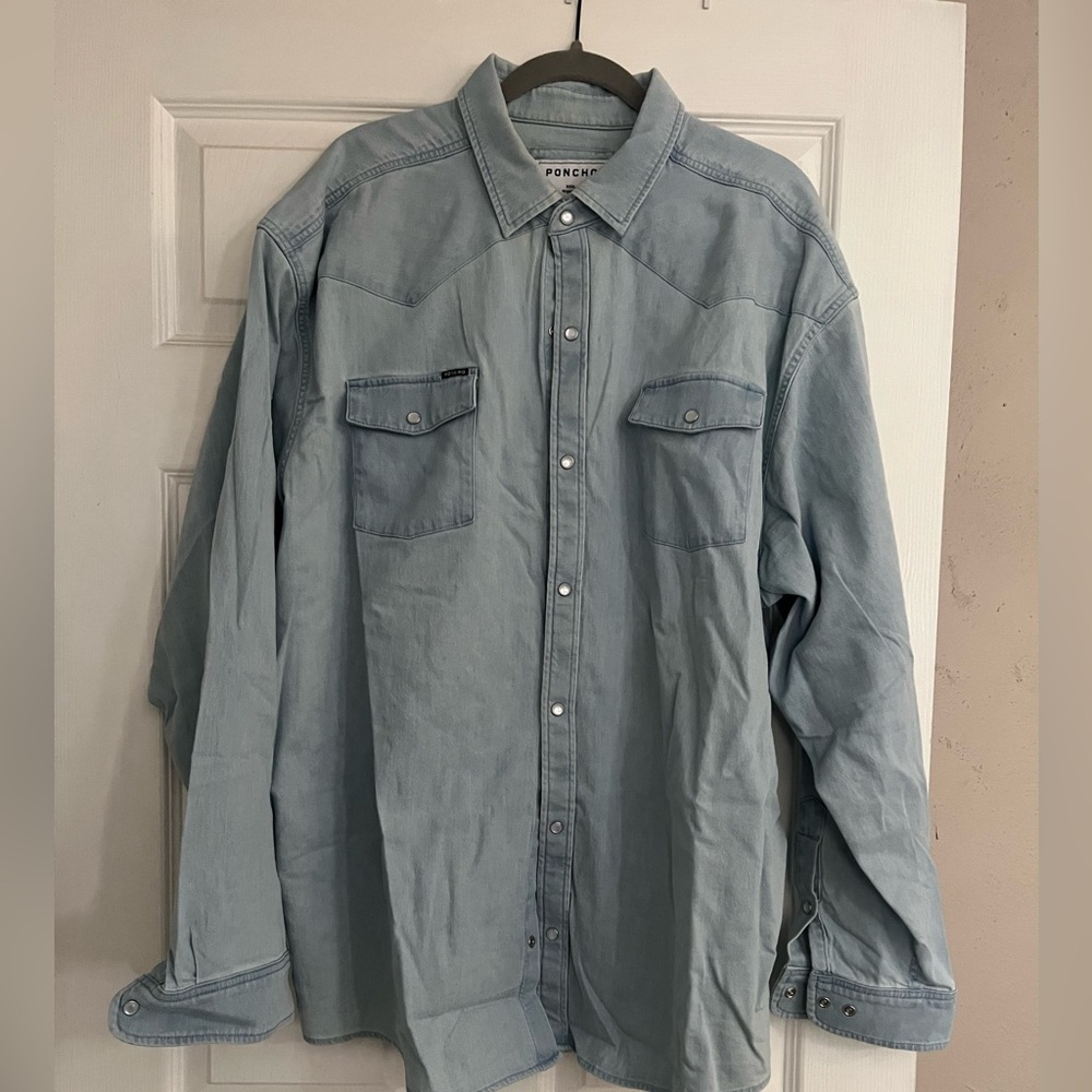 Pearl snap light denim ‘button down’ Poncho shirt 3XL